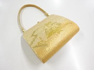 リサイクル　金糸花扇模様織り出し和装バッグ